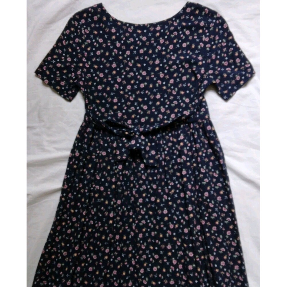 Vintage Fiber Optics Button Down Dress 90s Cottagecore Fairycore Blue Floral 7/8 - Picture 9 of 11